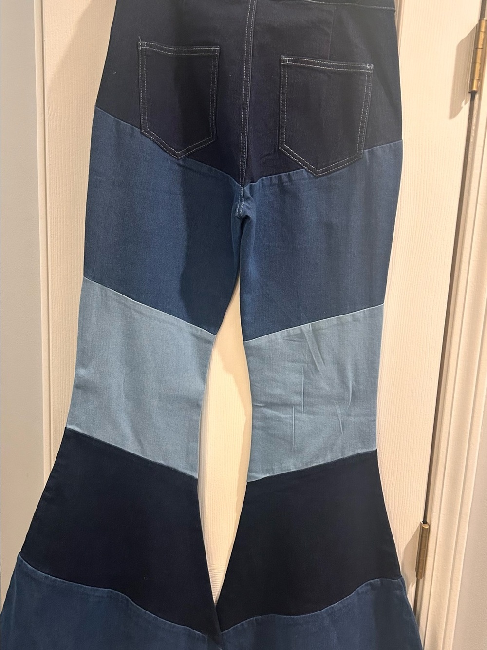 Altar'd State Colorblock Flare Jeans in Navy & Light Blue